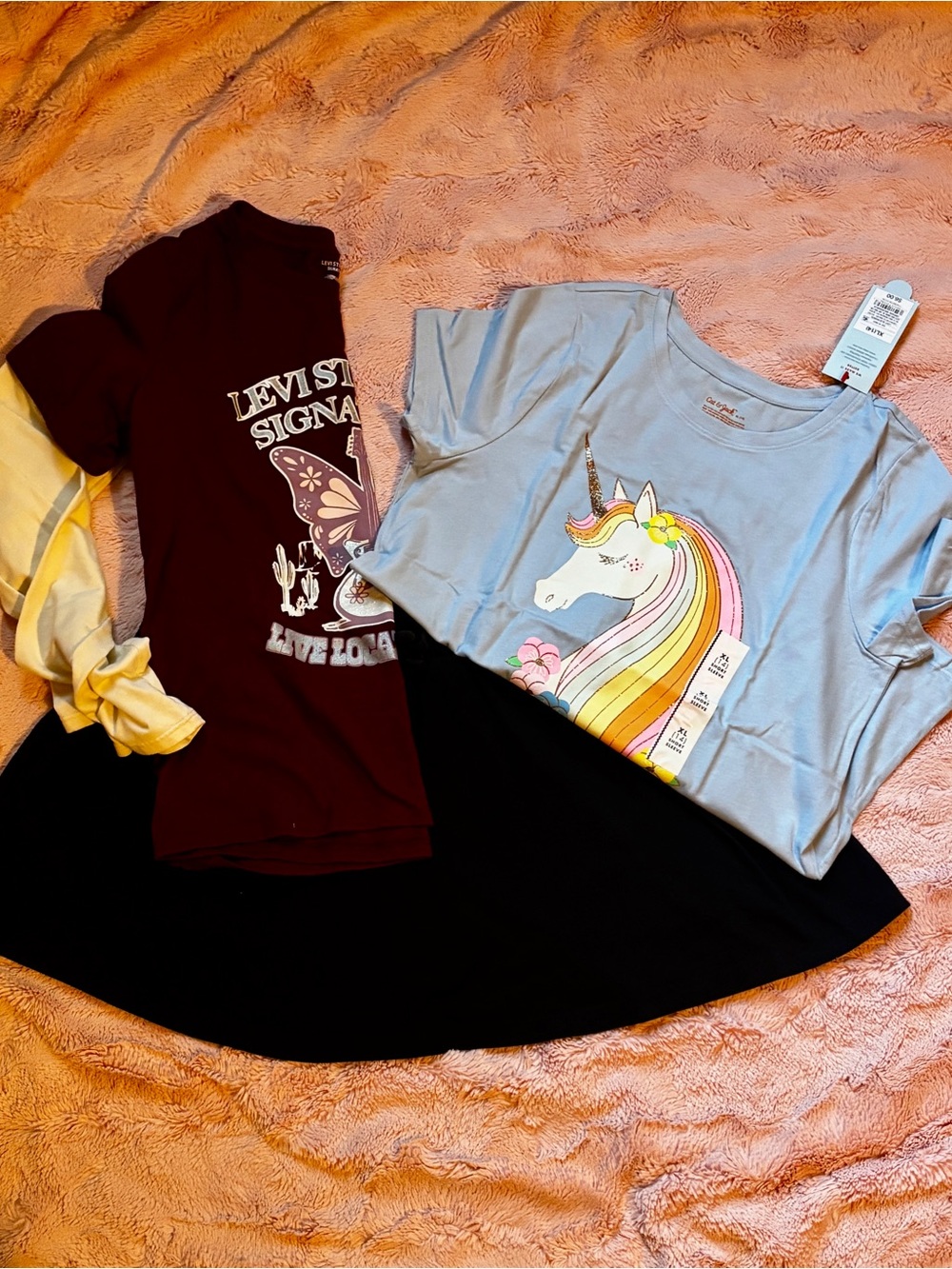 Girls XL 14/16 Clothing Bundle Cat & Jack NWT Levi Strauss Tee Black Skort 3pc
